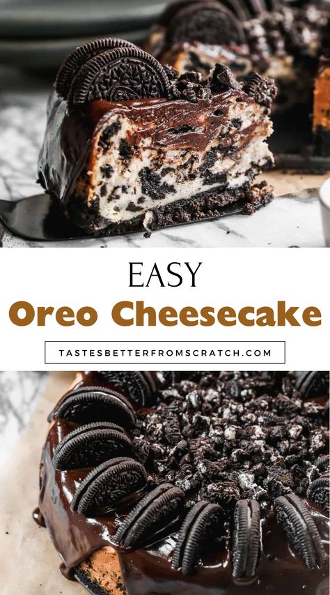 Homemade Oreo Cheesecake with a creamy filling and Oreo crust, perfect for a classic dessert. Easy Chocolate Cheesecake Recipes, Easy Oreo Cheesecake, Best Cheesecake Recipes, Oreo Cheesecake Recipe, Mini Oreo Cheesecake, The Best Cheesecake, Unicorn Food, Oreo Cheesecake Recipes, Oreo Dessert Recipes