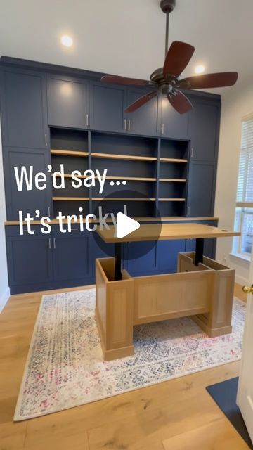 Hill Country Board & Beam on Instagram: "We’ve done it before and we will do it again! Custom Sit/Stand Desks are all the hype right now and we think it’s pretty TRICKY!  For more cool “tricks”, hit that follow button! 😜  Feautured: Custom Office Built-Ins with White Oak Stand Alone Mechanical Sit/Stand Desk // Round Rock, TX   #officegoals #officedesign #homesweethome #homedecor #interiordesign #interior #austinhomes #tricks #woodwork #builtins #cabinetry #atx #austintexas #wooddesign #wood #homerenovation #homeremodeling #design #style #workfromhome #workingmom #worklife #homeoffice #hcbb"