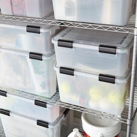 Clear Weathertight Totes | The Container Store Seasonal Storage, Storage Totes, Clear Storage, Clear Container, Plastic Storage Bins, Online Closet, The Container Store, Plastic Bins, Office Items