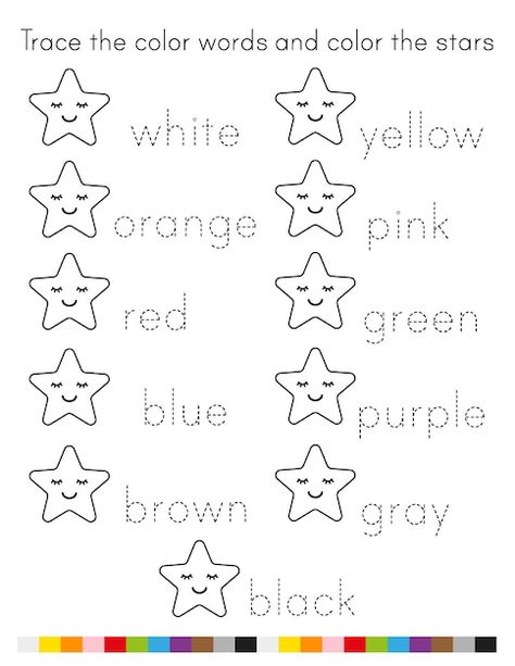 Trace and color worksheets. color words ... | Premium Vector #Freepik #vector #coloring-pages #preschool-activity #handwriting-practice #worksheet-kids English Work For Class 3, Color Practice Preschool, Colors Practice Preschool, Identifying Colors Worksheet, Color Tracing Worksheet, Color Practice Worksheet, Trace Colors Worksheet, Pre K Handwriting Practice, Kindergarten Coloring Worksheets