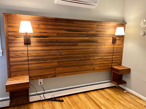 Redwood Headboard, Diy Wood Headboard, Diy Bed Headboard, King Bed Headboard, City Ideas, Headboard With Shelves, Headboard With Lights, Lake Decor, Headboard Wall