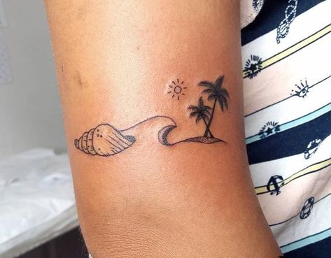 p | 100+ Beachy Tattoos That Will Make Your Summer Memories Last Forever | POPSUGAR Beauty Tattoos For Women Beach Theme, Conch Republic Tattoo, Beach Themed Matching Tattoos, Beach Heartbeat Tattoo, Flower Beach Tattoo, Beach Symbols Tattoo, Beach Friendship Tattoos, Beach Memorial Tattoo, Beach Anklet Tattoo