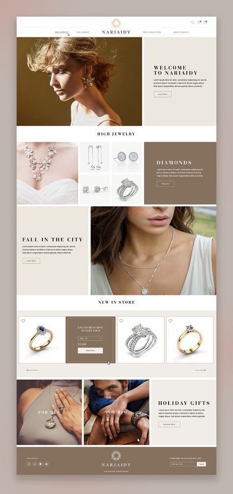 Website design for luxurious crafted jewelry brand on Behance Website Design For Jewelry, Template Jewelry Design, Jewellery Website Designs, Jewelry Website Design Inspiration Ideas, Jewellery Newsletter Design, Jewellery Emailer Design, Newsletter Jewellery Email Design, Shopify Jewelry Website Design, Jewelry Web Design Inspiration