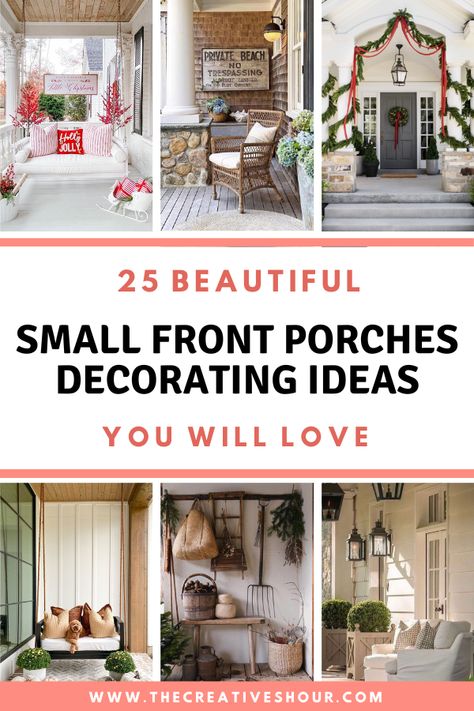 Explore creative decorating ideas for small front porches, featuring tips on maximizing space with stylish, welcoming designs for any home. Small Farmhouse Front Porch Ideas, Small Front Porch Ideas Entrance, Modern Front Porch Decor, Small Porch Decor, Modern Front Porches, Front Porch Furniture, Cottage Porch, Small Front Porch, Porch Chairs