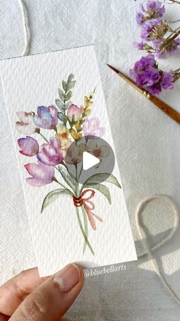 Watercolor Filler Flowers, Watercolor Cards Tutorial, Spring Watercolor Flowers, Watercolor Pansies Tutorial, Watercolor Flower Bouquet Simple, Watercolor Flowers Tutorial Step By Step, Easy Watercolor Paintings Landscapes, Water Paint Flowers, Water Coloring Ideas Easy