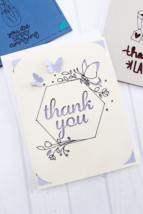 Diy Greeting Cards With Cricut, Best Card Making Ideas, Cricut Joy Insert Cards, Farewell Card Ideas For Teacher, Thank U Cards Handmade, Thank You Card Making Ideas, Card Decoration Ideas Creative, Insert Cards Cricut, Making Greeting Cards Ideas