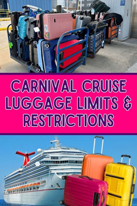 Pack your bags wisely! Learn all about Carnival Cruise luggage limits and restrictions so you can sail smoothly. 🛄⚓ #CruiseTravel #PackingTips #CarnivalCruise Carnival Cruise Essentials, First Time Cruise Tips Carnival, Carnival Cruise Tips First Time, Carnival Cruise Tips And Tricks, Carnival Sunshine Cruise Tips, Carnival Liberty Cruise Ship, Carnival Mardi Gras Cruise Tips, Cruise Hacks Carnival, Carnival Cruise Hacks