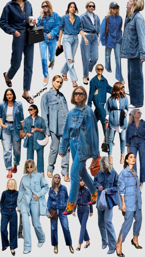 #doubledenim #denimstyle #styleinspo #styleinspiration #denim Double Denim Outfit Aesthetic, Double Denim Aesthetic, Fashion Collage Outfits, Double Denim 90s, 90s Denim Outfit, All Denim Outfits For Women, Total Denim Outfit, Double Denim Fashion, 2024 Denim