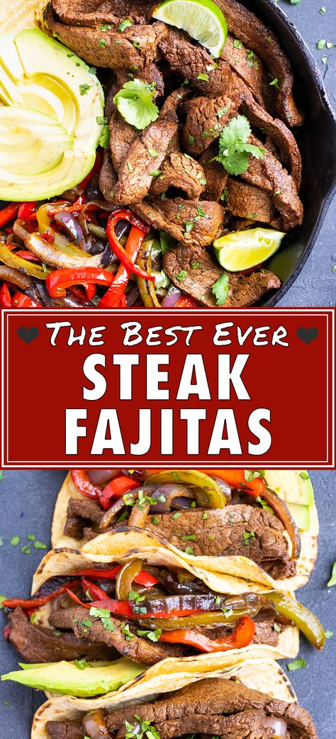 Steak Fajitas Recipe, Flank Steak Fajitas, Easy Steak Fajitas, Skillet Steak, Steak Fajita Recipe, Fajitas Recipe, Flank Steak Recipes, Easy Steak, Fajita Recipe