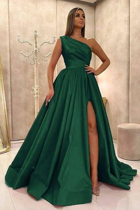 Emerald Green Prom, Emerald Green Prom Dress, One Shoulder Prom Dress, Satin Ball Gown, فستان سهرة, Green Prom Dress, Satin Prom Dress, Evening Gowns Formal, Evening Party Dress