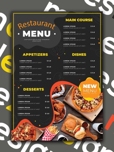 I will design creative menu card for your restaurant or cafe. Creative Menu Card, Restaurant Menu Card, Menu Design Layout, Menu Design Inspiration, Cafe Menu Design, Menu Card Design, Main Course Dishes, Appetizer Dishes, Appetizer Menu