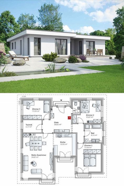 Modern Village House Design Plan, Modern Modular Homes Floor Plans, Bungalow Modern House Design, Layout Design Architecture House Plans, One Floor House Design Modern, Bungalows Design, House Plan Bungalow, Bungalow House Floor Plans, Bungalow Plan