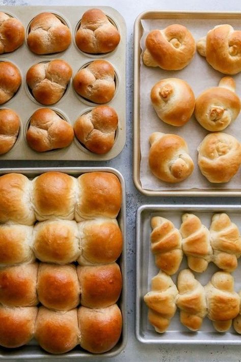 This is your complete guide to making homemade dinner rolls— from how to make a variety of roll shapes and flavors, to how to prepare rolls ahead of time, and more! They’re light and tender, and full of rich buttery flavor. These yeast-risen rolls require just 7 basic ingredients and are a lot easier to make than you may think. | best dinner roll recipe | dinner rolls recipe homemade | how to make dinner rolls step by step | yeast rolls from scratch | best yeast dinner rolls | dinner rolls easy Rhodes Yeast Rolls, Butter Horn Rolls, Dinner Roll Recipe Homemade, Dinner Rolls From Scratch, Best Yeast Rolls Ever, Oatmeal Dinner Rolls Recipe, How To Make Yeast Rolls, Knot Rolls Homemade, Holiday Dinner Rolls