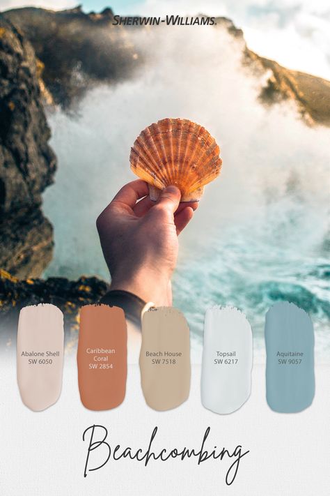 Beachcomber Sherwin Williams, Sherwin Williams Beach House Colors, Redo House, Beach Wedding Colors Schemes, Boho Paint Colors, Boho Color Scheme, Beach Color Palettes, Beach House Colors, Sherwin Williams Paint