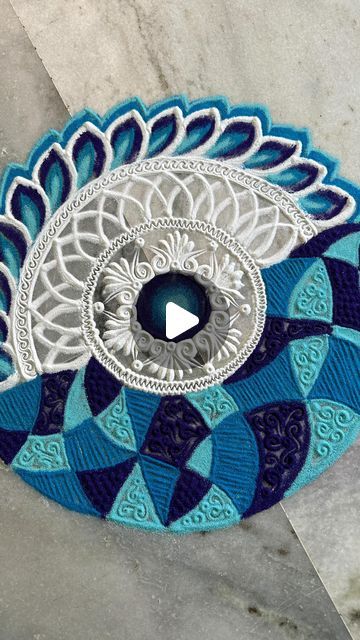 Rangoli Design Ideas For Diwali, Blue Rangoli Designs, Easy Mandala Rangoli, Rangoli Mandala Designs, Indian Rangoli Designs Festivals, Rangoli Designs Mandala, Mandala Art Rangoli, Blue Rangoli, Mandala Rangoli Designs