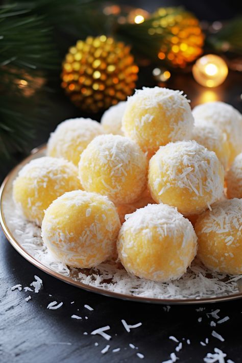 Pineapple Christmas Balls Pineapple Jello, Pineapple Christmas, Vegan Alternatives, Delish Recipes, Crushed Pineapple, Festive Treats, Balls Recipe, Toasted Almonds, Desert Recipes