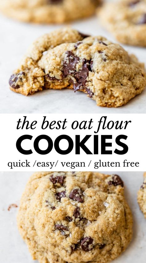 Oat Flour Chocolate Chip Cookies Healthy, Chocolate Chip Cookies With Oat Flour, Gluten Free Oat Flour Cookies, Oat Flour Cookie Recipes, Oat Flower Recipe, Vegan Oat Flour Recipes, Gluten Free Oat Flour Recipes, How To Make Oat Flour, Oatmeal Flour Recipes