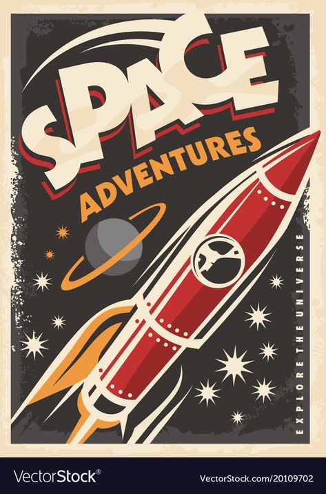 Retro Ads Poster, Rocket Poster, Retro Space Posters, Vintage Space Poster, Poster Space, Sejarah Kuno, Retro Kunst, Space Illustration, Space Poster