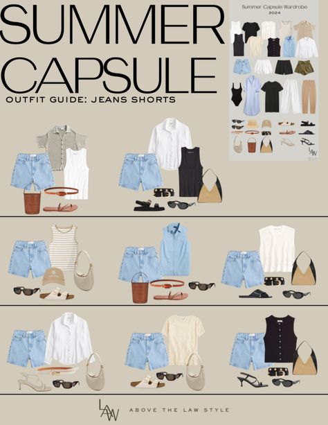 Summer Capsule Wardrobe 2024 Outfit Guide - Above The L.A.W. Style Green Linen Shorts Outfit, Minimal Chic Summer, White Linen Pants Outfit, Linen Shorts Outfit, Summer Weekend Outfit, Summer Outfit Guide, Travel Capsule Wardrobe Summer, Athleisure Capsule Wardrobe, Back Ponytail