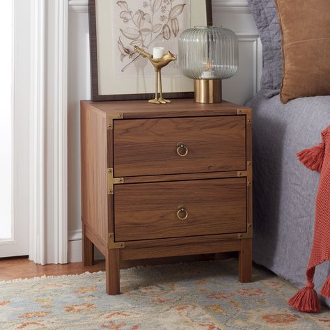 SAFAVIEH Home Collection Galio 2 Drawer Nightstand - Bed Bath & Beyond - 39055888 Ring Pulls, Walnut Nightstand, Cane Dining Chair, 2 Drawer Nightstand, Wood Nightstand, Bedroom Night Stands, Beachcrest Home, Coastal Cottage, Large Drawers