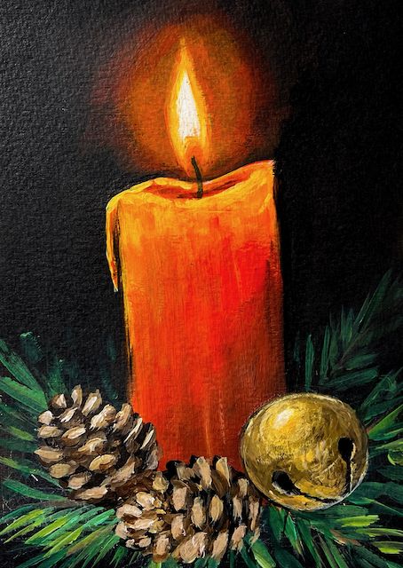 Candle Painting Art, Watercolor Christmas Cards Diy, Christmas Canvas Art, Christmas Paintings On Canvas, Holiday Candle, Christmas Card Art, Holiday Painting, Watercolor Christmas Cards, Winter Painting