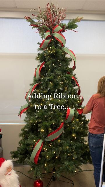 Ribbon Toppers For Christmas Trees, Christmas Tree Ribbon Tree Topper, Tulle Tree Garland, Christmas Tree Topper For Slim Tree, Waterfall Ribbon On Christmas Tree, Christmas Tree With Ribbon Topper, How Do You Add Ribbon To A Christmas Tree, Apply Ribbon To Christmas Tree, Weaving Ribbon Christmas Tree