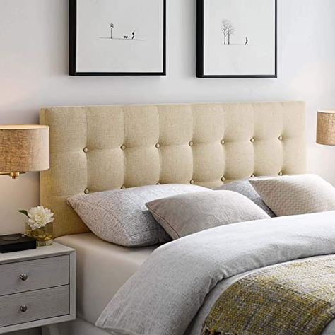 Modway Emily Tufted Button Linen Fabric Upholstered King Headboard in Beige Emily King, Full Headboard, Twin Headboard, Fabric Headboard, Padded Headboard, King Bed Frame, Queen Headboard, King Headboard, Panel Headboard