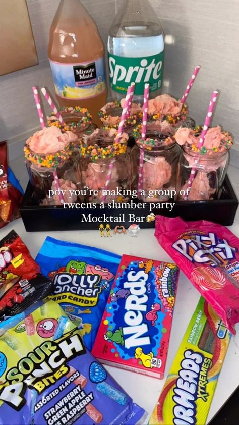 61K views · 11 reactions | pov you’re the COOL aunt 🍧💕 This was a cute & fun idea to bring the girls together. The shy ones, the boisterous ones & those in between can now have a new bonding tool 🍭🥂 💡SAVE if you’re a #girlmom 💕 #fyp #girlmoms #auntielife #girlmom #girlmomlife #girlmommy #diy #candymocktails #mocktail #candydrink #meangirlsparty #meangirlsmovie #meangirlstheme #tweenbirthdayparty #meangirlsbirthday | Asia✨ | Kelis · Milkshake Slumber Party Candy Bar, Birthday Party Idea For Girls 11th, Slumber Party Drinks, Birthday Day Party Ideas, Sleepover Drink Ideas, Things To Do At Bday Party, 11th Birthday Sleepover Ideas, 13th Birthday Party Food Ideas, Turning 12 Birthday Ideas