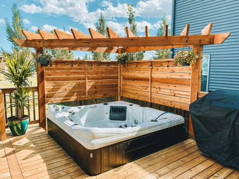 32 Backyard Hot Tub Privacy Ideas | Hot Tub Enclosure Backyard Hot Tub Privacy, Hot Tub Privacy Ideas, Backyard Hot Tub, Hot Tub Deck Design, Hot Tub Privacy, Hot Tub Pergola, Hot Tub Landscaping, Privacy Ideas, Hot Tub Patio