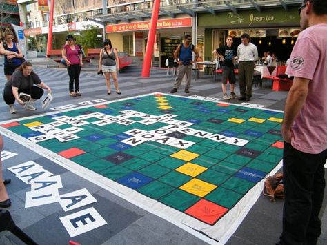 Life-size Scrabble and other life-size board game inspirations via Mental Floss Board Games Ideas, Life Size Games, Board Game Themes, Camp Games, Teen Library, Teen Programs, Youth Games, Youth Group Games, Giant Games