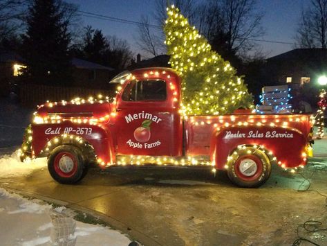 Old Farm Truck Fall Decor, Pickup Truck Decor, How To Decorate A Pick Up Truck For Christmas Parade, Old Trucks Decorated For Christmas, Old Truck Christmas Decor, Old Truck Decorated For Christmas, Christmas Tree Truck Decor, Old Truck Decor Ideas, Flower Parade Float Ideas