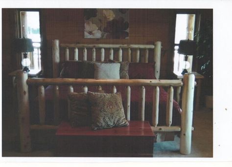 Hometalk :: Custom hand crafted log furniture Lodge Furniture, Cedar Furniture, Northern White Cedar, Log Bed, Rustic Bedroom Furniture, Cedar Log, Black Forest Decor, Rustic Headboard, Cabin Bed