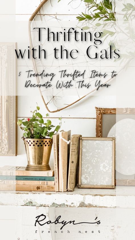 Thrifting with the Gals 5 Trending Thrifted Items to Decorate With This Year Vintage Trends 2024, Thrifted Decor Ideas, How To Style A Tray, Thrifted Living Room, Decorating With Vintage Items, Thrifted Cottagecore, Thrift Decor, Vintage Booth, Thrifted Decor