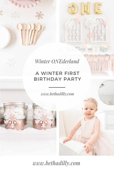 Winter ONEderland | A Winter First Birthday Party | Bethadilly Photography | www.bethadilly.com 1st Birthday Party Ideas December, New Year First Birthday Party, Winter In Onederland Party Ideas, Intimate First Birthday Party, First Birthday Winter Onederland, One Year Old Winter Birthday Party Girl, Winter First Birthday Photoshoot, Winter Wonderland First Birthday Girl, Winter First Birthday Themes