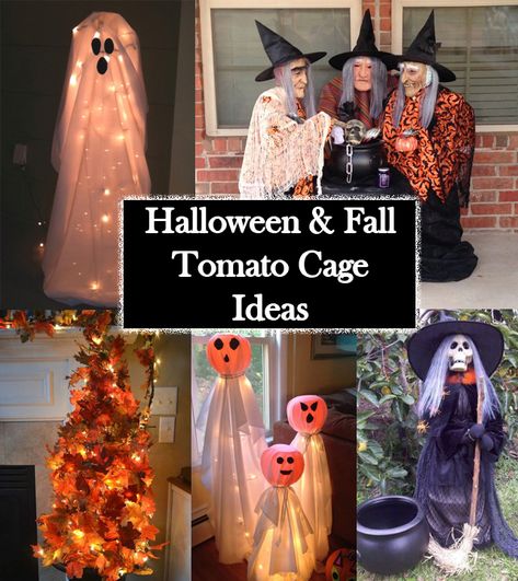 Halloween and fall tomato cage ideas  #halloween #tomatocages Tomato Cage Decorations, Tomato Cage Ideas, Tomato Cage Crafts, Halloween Diy Outdoor, Halloween And Fall, Halloween Garden, Tomato Cages, Halloween Porch, Halloween Yard