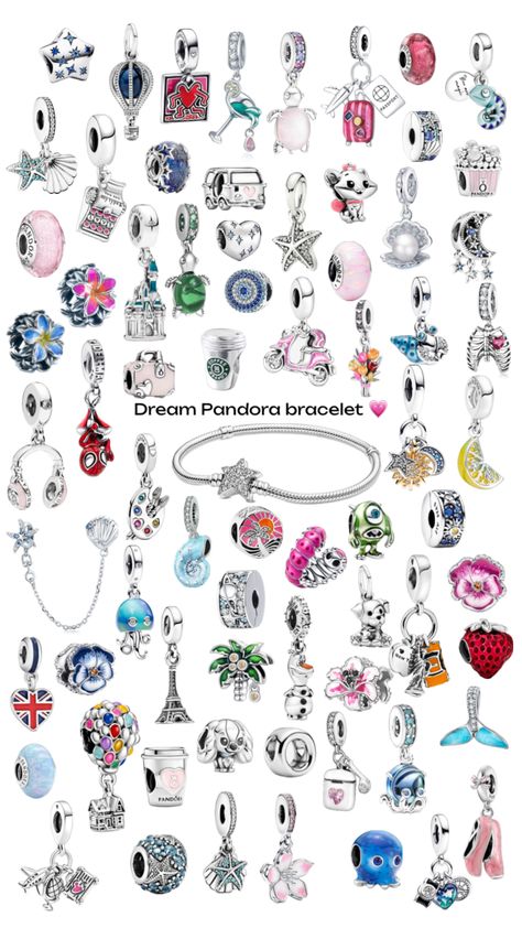 I know this wouldn’t fit in one bracelet :P #pandora #beauty #vibes #preppy #bracelets #charms #pandoracharms #outfitinspo #dream Pandora Charms Collection, Pandora Bracelet Styling, Pandora Cute Charms, Best Pandora Charms, Pandora Jewelry Aesthetic, Cute Pandora Charms, Pandora Charm Bracelet Ideas, Pandora Bracelet Ideas Inspiration, Pandora Charms Aesthetic