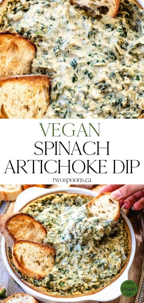 Hot Spinach Artichoke Dip, Vegan Spinach Artichoke Dip, Vegan Apps, Vegan Appetizers Recipes, Vegan Spinach, Artichoke Dip Recipe, Amazing Appetizers, Spinach Artichoke Dip, Artichoke Dip