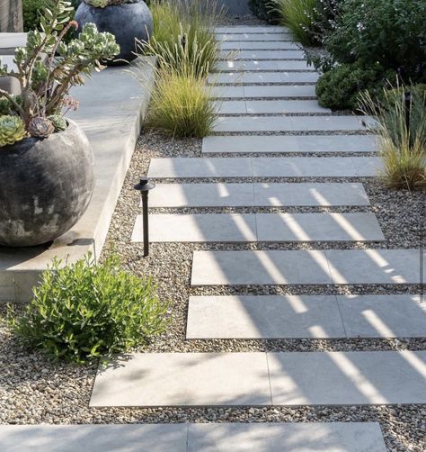 Path With Pavers, Hardscape Materials, Pebble Path, Wood Plants, Paver Ideas, Landscape Pavers, Walkway Landscaping, Side Yard Landscaping, Paving Design