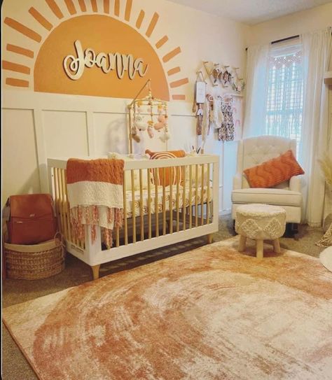 Boho Nursery Board And Batten, Cute Boho Nursery, Terracotta Safari Nursery, Sunny Themed Nursery, Yellow And Brown Nursery, Sunshine Crib Bedding, Boho Sunshine Room, Boho Sunflower Nursery, Golden Yellow Nursery