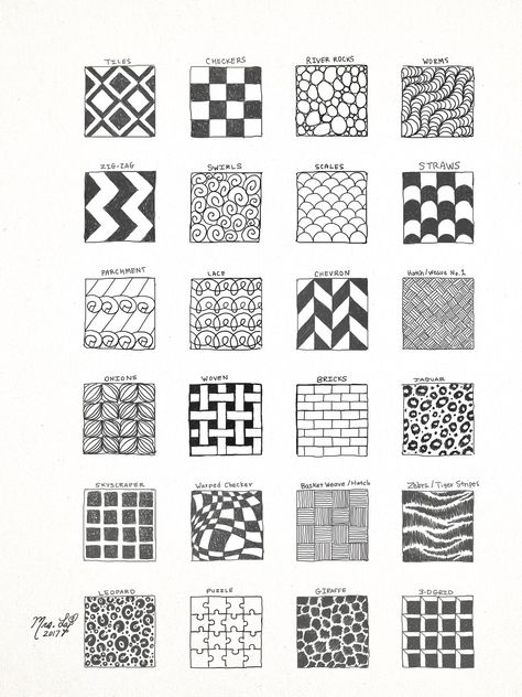 Pattern reference sheet I drew up.-Kritzia LaRose Zentangle Patterns For Small Spaces, Simple Doodle Patterns, Zentangle Patterns Ideas Inspiration, Simple Zentangle Art Patterns, 3d Pattern Drawing, Geometric Pattern Design Simple, Trippy Patterns To Draw, Zentangle Patterns Easy Simple, Doodle Patterns Simple