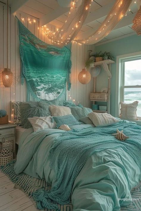 Bohemian Bedroom Decor Modern, Bedroom Inspo Blue, Bedroom Design Bohemian, Bedroom Ideas Minimalist, Rustic Bedrooms, Surf Room Decor, Bedroom Decor Modern, Ocean Room Decor, Modern Rustic Bedrooms