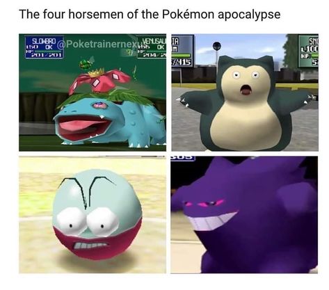 Four Horsemen Of The Apocalypse, Pokemon Stadium, Ghost Pokemon, Pokemon Gijinka, Horsemen Of The Apocalypse, Cute Pokemon Pictures, Pokemon Comics, Pokemon Memes, The Apocalypse