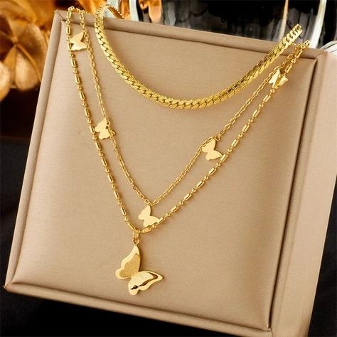 #necklaces Jewelries For Women, Unique Gold Necklace, 2025 Prayer, Necklace Shirt, Trendy Style Fashion, Eye Butterfly, Butterfly Moon, قلادات متدلية, Girls Choker