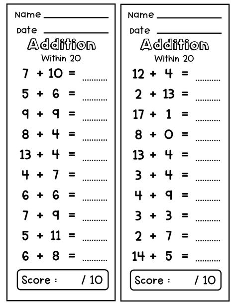 1st grade math worksheets addition Math Facts Practice First Grade, Addition And Subtraction To 20, Addition Within 20, Subtraction To 20, Addition And Subtraction Within 20, Subtraction Within 20, Master Addition, Kindergarten Homework, Kindergarten Math Worksheets Addition