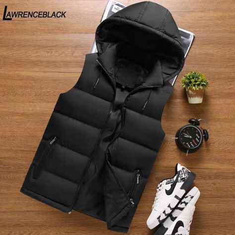 Sleeveless Jacket For Men, Army Vest, Hooded Coats, Slim Vest, Blue Black Color, Winter Vest, Man Down, Mens Winter, Sporty Casual