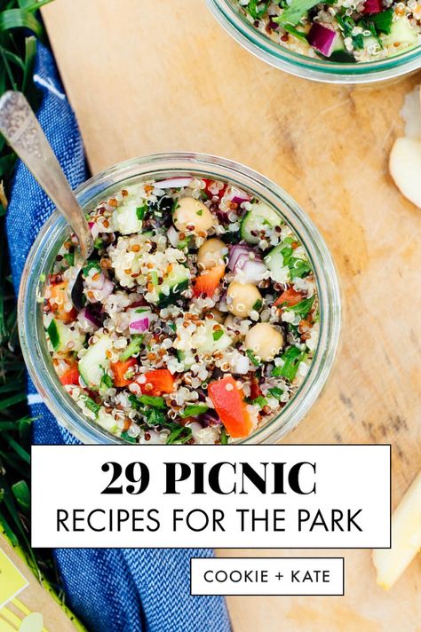 Find 29 perfect picnic recipes here! These recipes are fresh, vegetarian and satisfying. They are all portable and perfect for the park! #picnic #recipes #vegetarian #healthy #cookieandkate Vegetarian Picnic, Picnic Appetizers, Healthy Picnic Foods, Easy Picnic Food, Vegan Picnic, Cookie And Kate, Healthy Picnic, Picnic Menu, Picnic Food Ideas