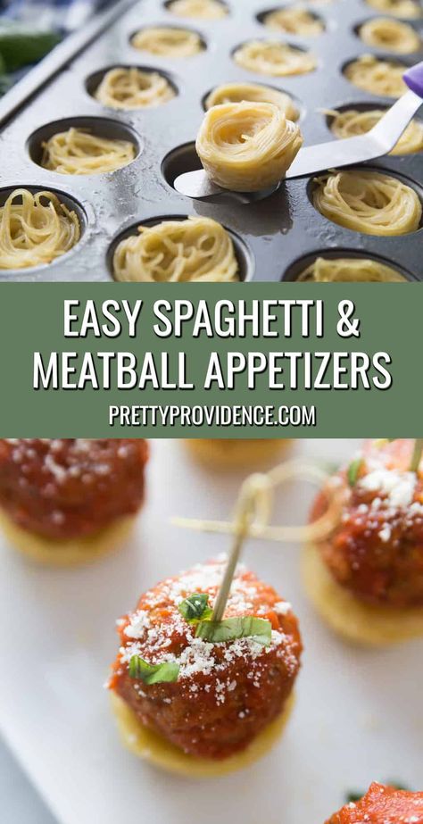 You will love these easy spaghetti and Italian meatball appetizers! They're the perfect pasta appetizers for Thanksgiving, Christmas, book club or game day parties! Mini Aperitivos, Meatball Appetizers, Italian Meatball, Appetizer Meatballs, Easy Spaghetti, Lake Food Ideas Summer, Food Ideas Summer, Appetizers Easy Finger Food, Lake Food Ideas