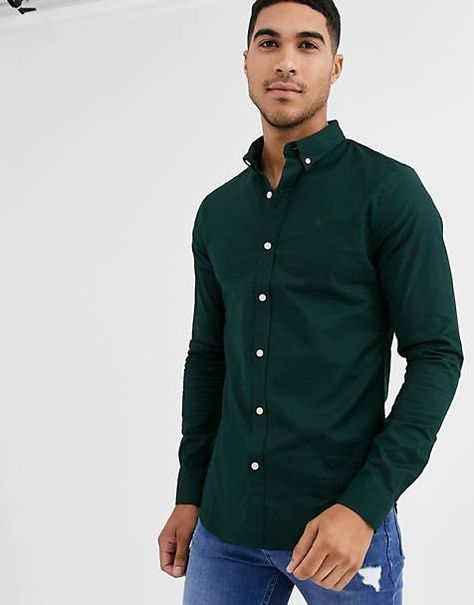 Oxford Shirt Outfit, Green Shirt Outfits, Dark Green Shirt, Stylish Shirts Men, Oxford Shirt Men, Shirt Outfit Men, Check Shirts, Going Out Shirts, Shirts Long Sleeve