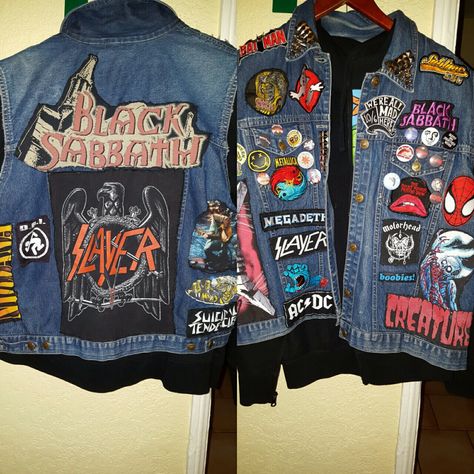 Patch Jacket Ideas, Aesthetic Jackets, Arch Nemesis, Battle Vest, Punk Fashion Diy, Grunge Jeans, Jacket Ideas, Patch Jacket, Battle Jacket