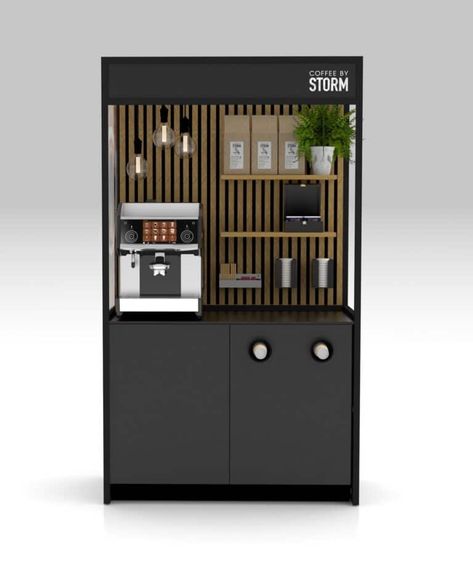 Coffee Stands Ideas, Office Coffee Station Corporate, Coffee Stand Design, Coffee Unit, Kaffe Station, Office Kitchenette, Office Coffee Station, Office Coffee Bar, Cafe Bar Design